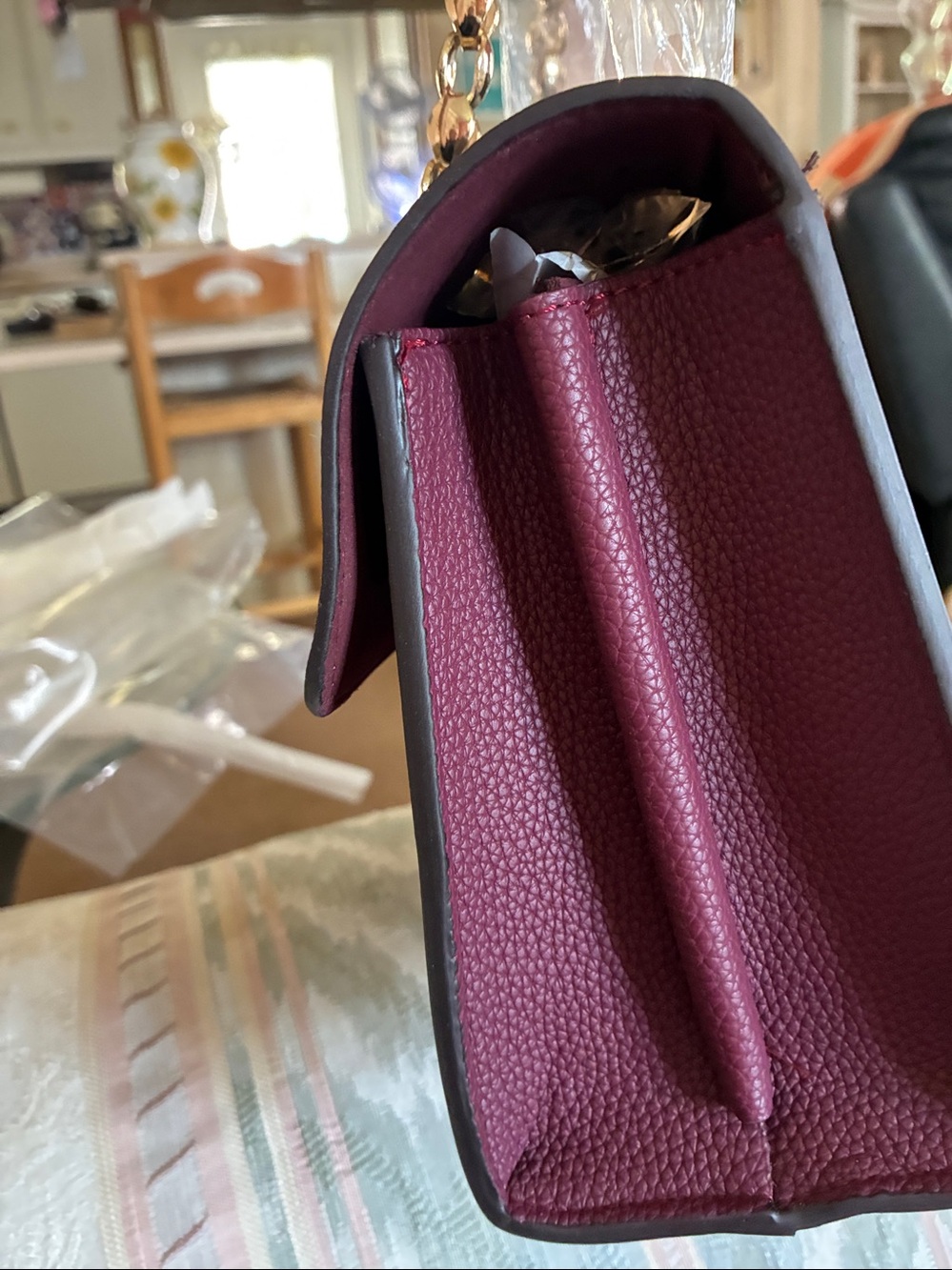 Designer-Inspired Brown and Burgundy Chain Shoulder Bag - Picture 6 of 10